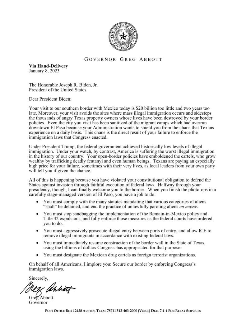 A letter from the governor of texas about a bill to repeal and replace the law.