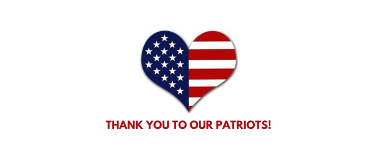 A heart shaped american flag with the words " thank you to our patriots !"