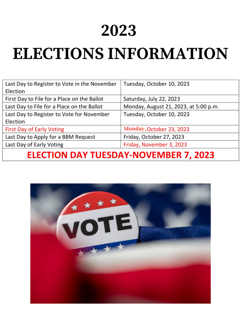 A picture of an election day information sheet.