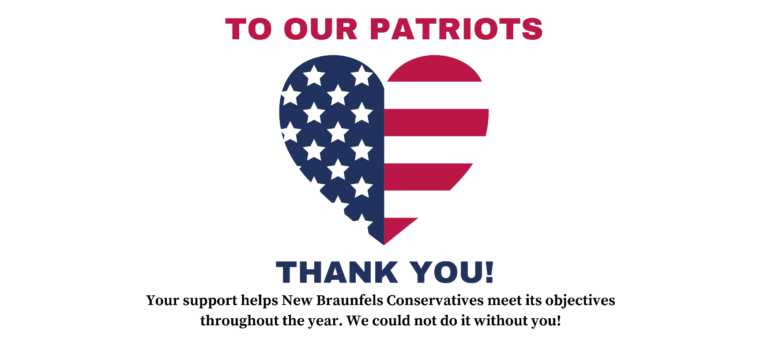 A heart shaped thank you card with the words to our patriots.